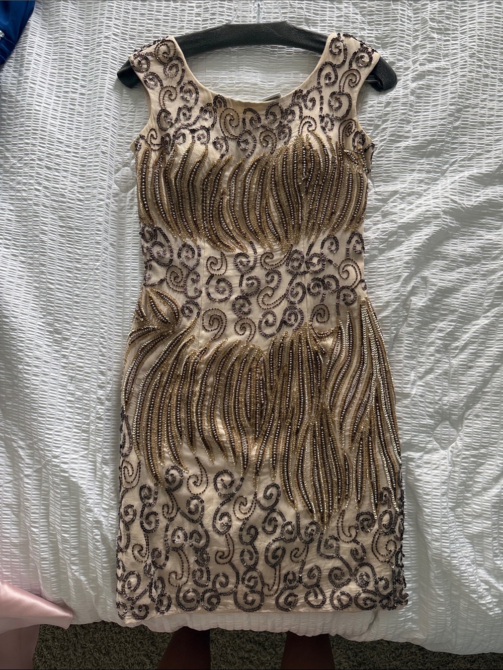 Beaded Cream and Gold Sleeveless Mini Dress